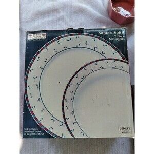 Vintage 2001 Debbie Mumm Santas Spirit 2 Piece Serving bowl & platter Christmas